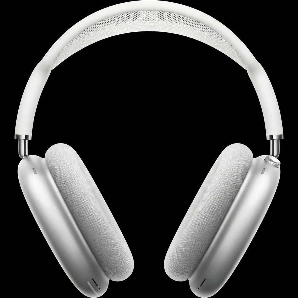 Silver over-ear headphones on a black background