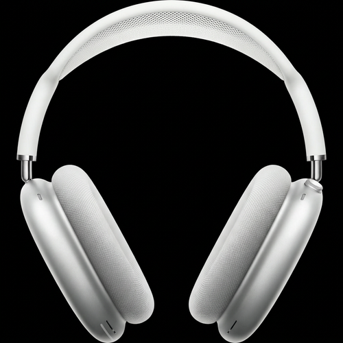 Silver over-ear headphones on a black background